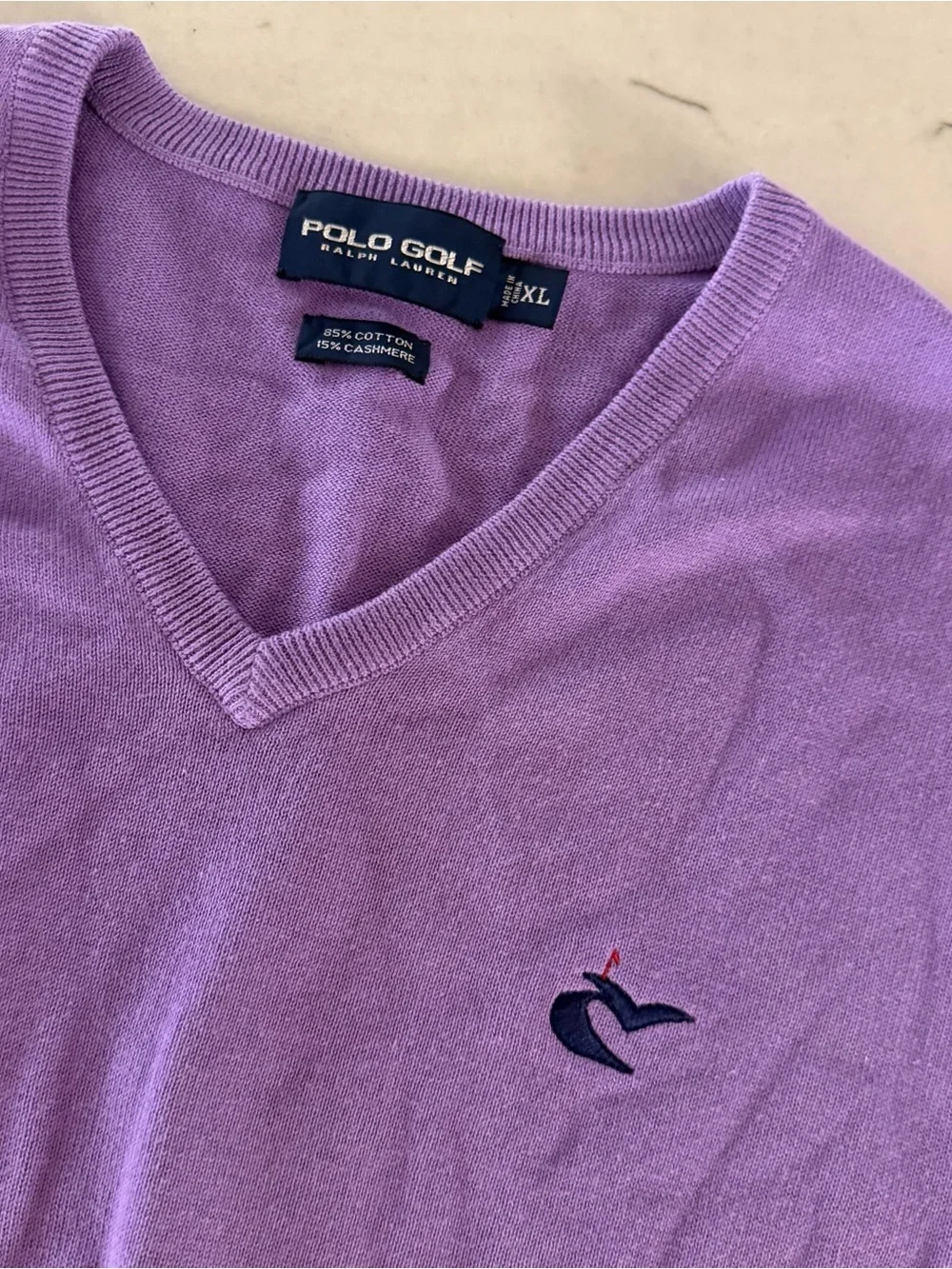 Polo Golf Ralph Lauren Vest Shirt Mens XL Purple Cotton Cashmere Golf Pocono